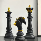 Geometric Chess Pieces Illustration on Patterned Background