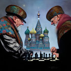 Elderly gentlemen playing chess with intense concentration