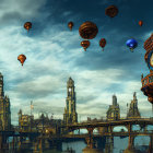 Ornate towers and hot air balloons in a fantastical cityscape