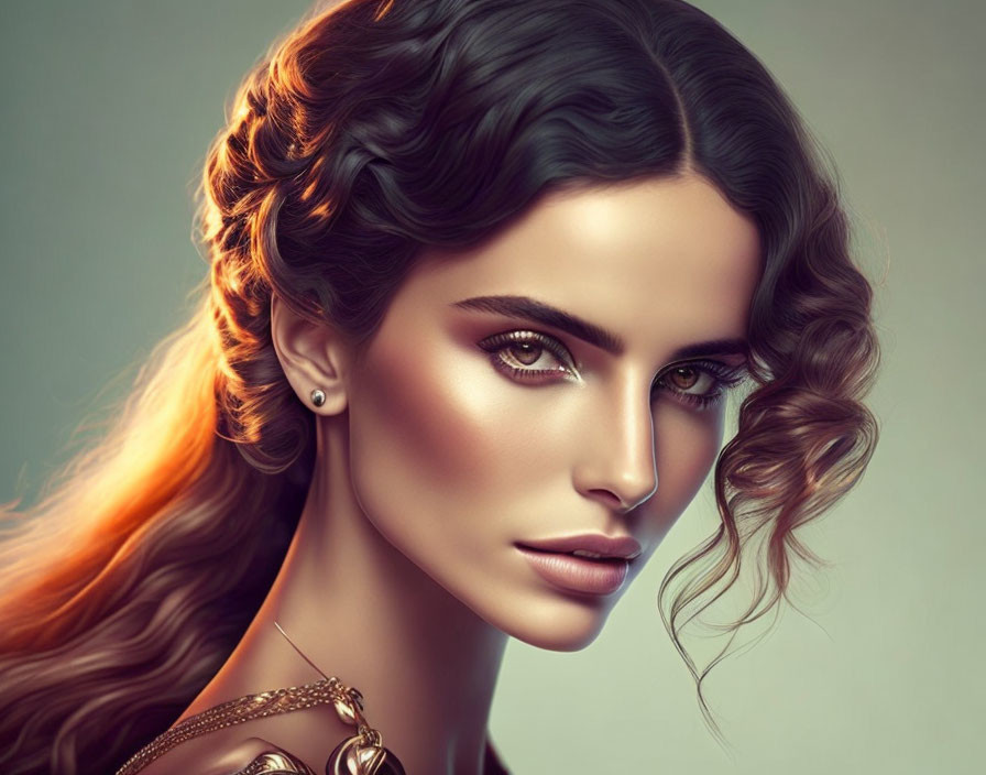 Detailed digital portrait of a woman with flowing curly hair and intricate braiding
