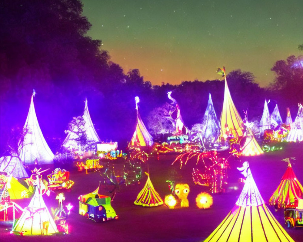 Colorful Teepees and Starry Night Illuminate Outdoor Festival