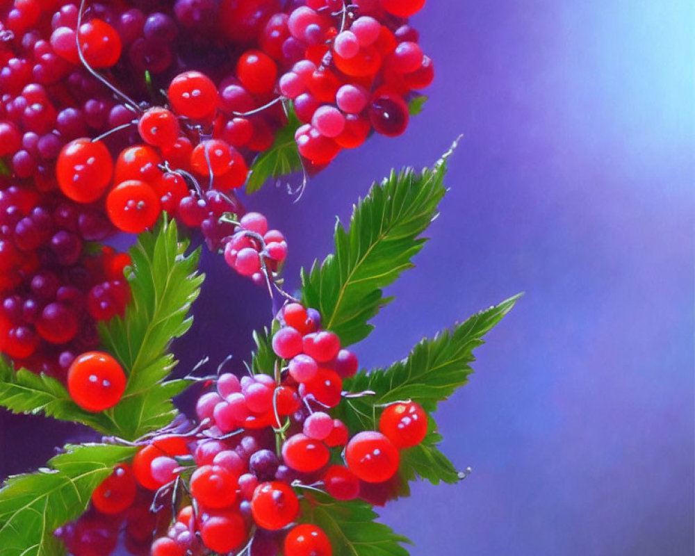 Colorful Berries and Leaves on Gradient Background