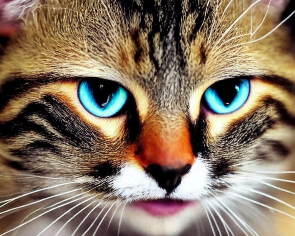 Striking Blue-Eyed Tabby Cat with Prominent Whiskers