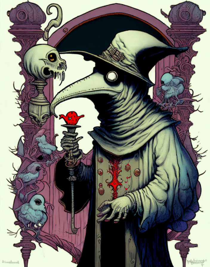 Dark Gothic Plague Doctor Artwork with Beaked Mask and Ravens