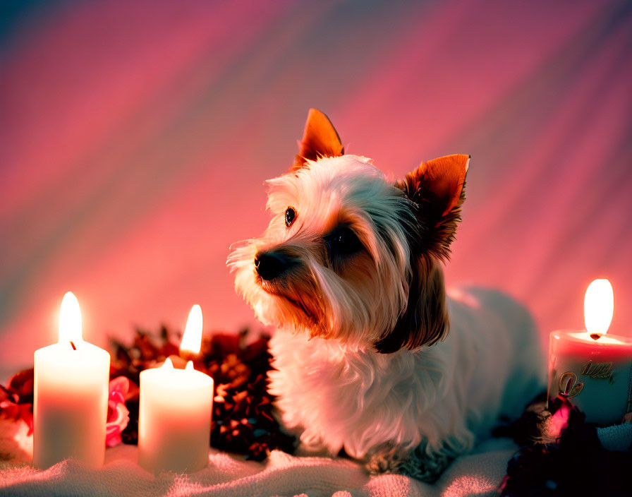 Yorkie puppy and candles