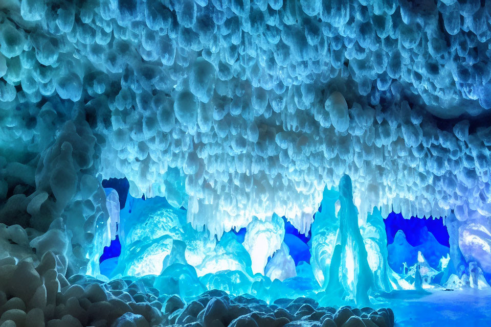 Stunning Ice Cave with Intricate Icicle Formations