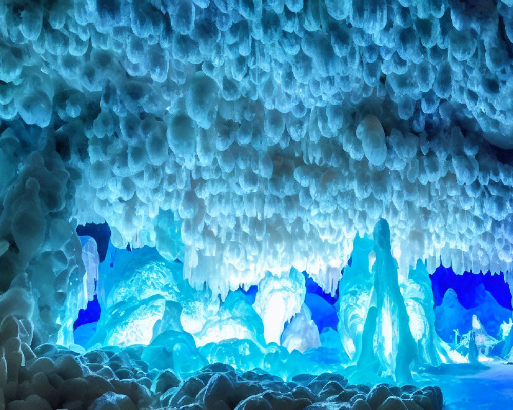 Stunning Ice Cave with Intricate Icicle Formations