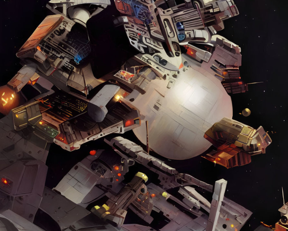 Detailed Space Battle Scene with Futuristic Spacecraft in Combat