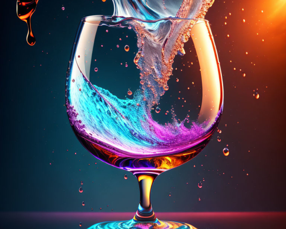 Blue and Orange Liquids Colliding in Clear Glass on Dual-Toned Background