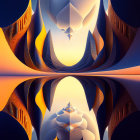Symmetrical fractal art with golden spires and curves on warm background