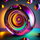 Colorful Fractal Pattern on Glossy Spherical Object with Reflective Orbs