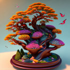 Colorful surreal bonsai tree on gradient background