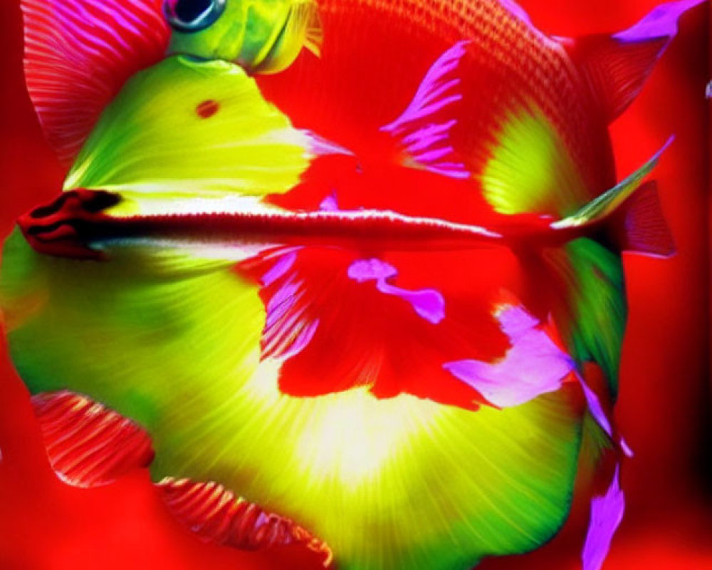 Colorful Fish Swimming in Vibrant Red Background