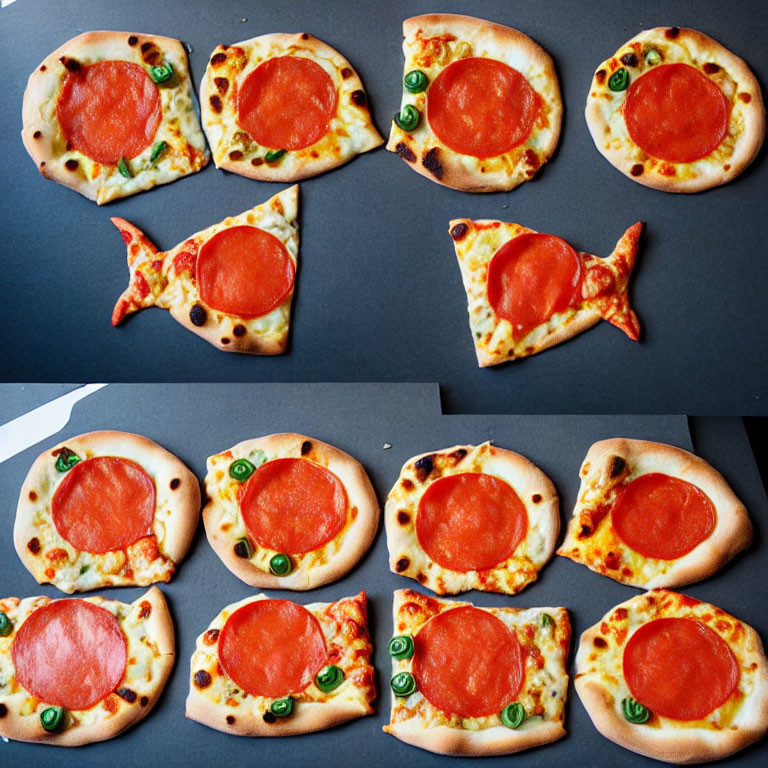 Circular Mini Pizza Arrangement on Black Surface