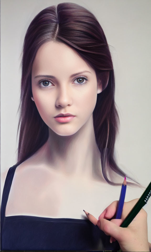 Digital Art: Young Woman Blending with Canvas in Self-Creation Illusion