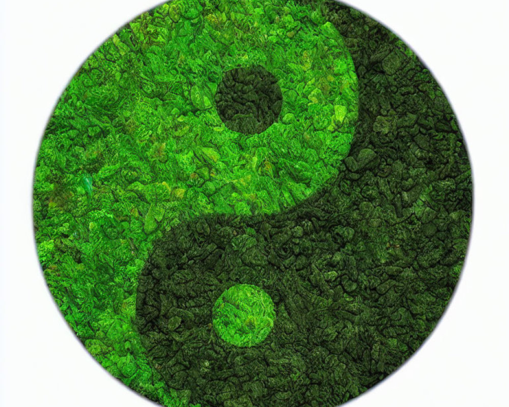 Circular Green Yin-Yang Symbol with Textured Patterns for Balance and Harmony