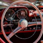 Classic Vintage Car Interior with Shiny Steering Wheel and Chrome Dashboard Details