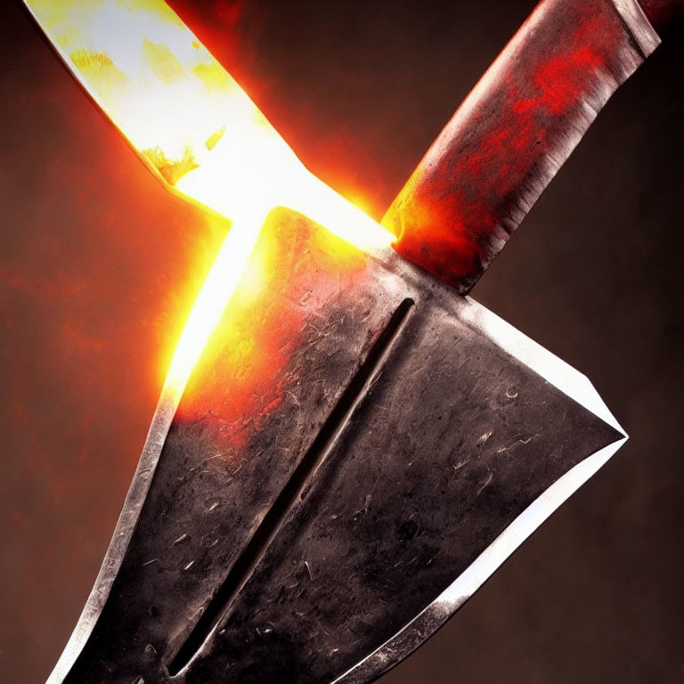 Close-Up Image: Glowing Fiery Sword vs. Dark Blade Contrast
