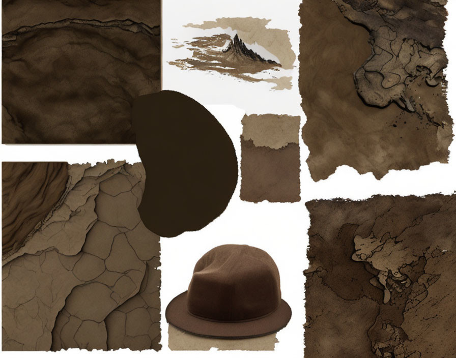 Brown Hat Surrounded by Abstract Topographical Patterns