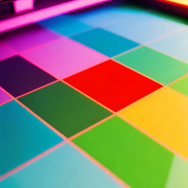 Colorful Grid Pattern of Vibrant Tiles with Shallow Depth of Field