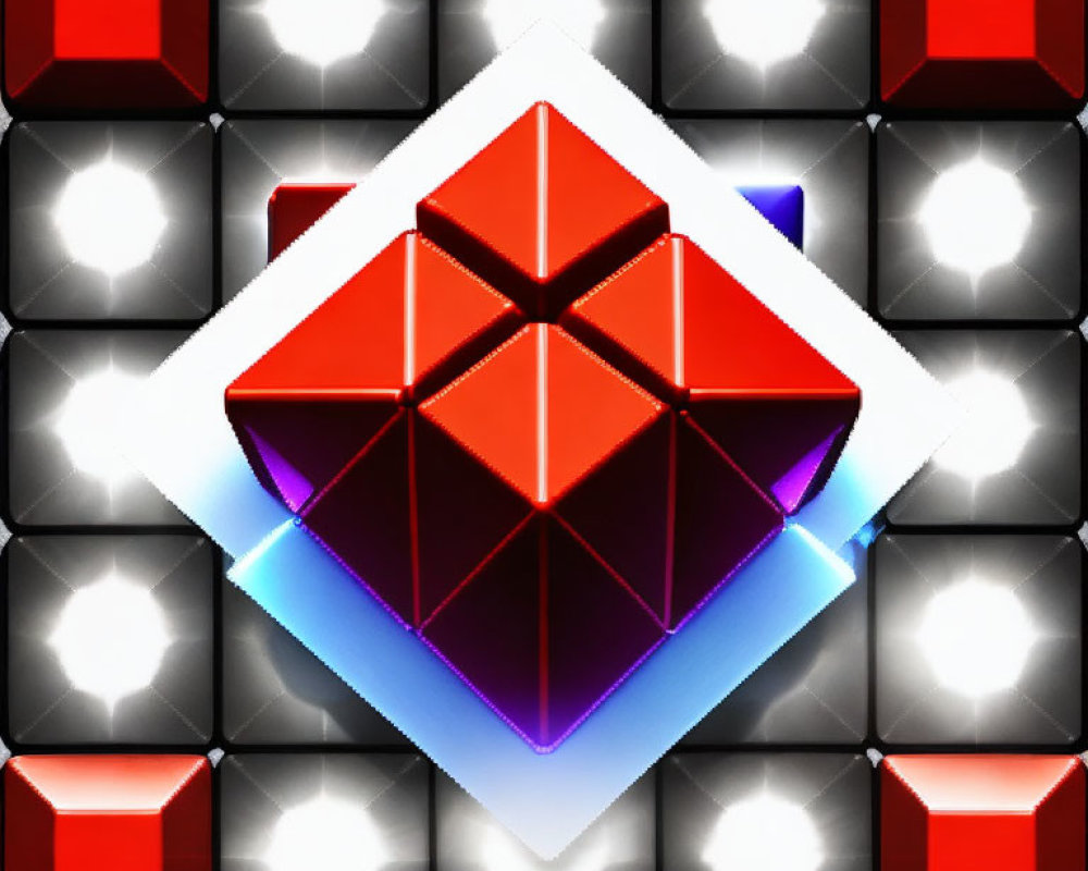 Abstract Red Cube with Glowing Outline on Geometric Background