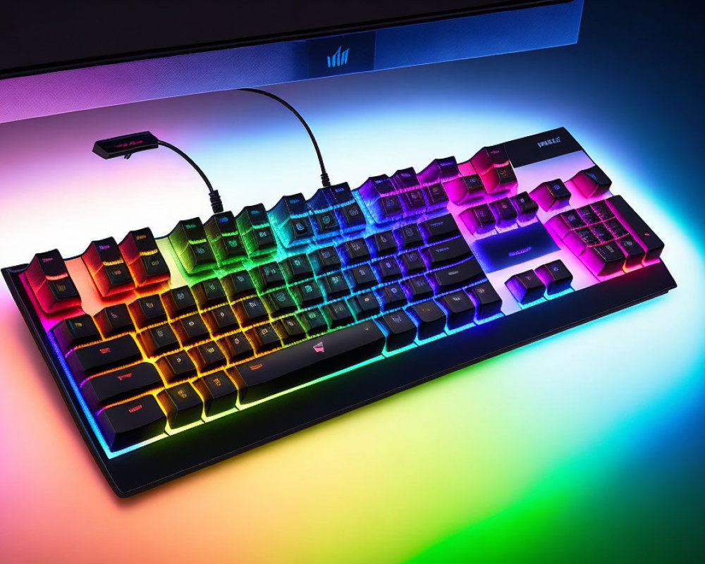 Vibrant RGB Backlit Mechanical Gaming Keyboard on Dark Surface