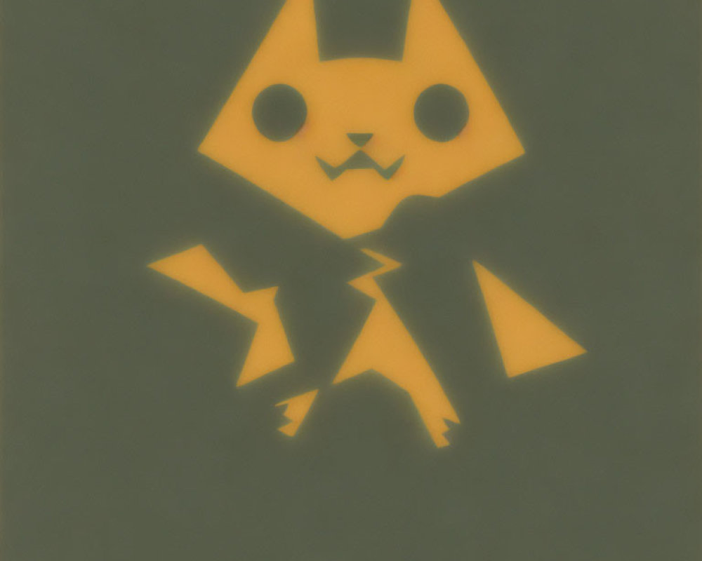 Minimalistic Pikachu Artwork with Geometric Shapes on Green Background