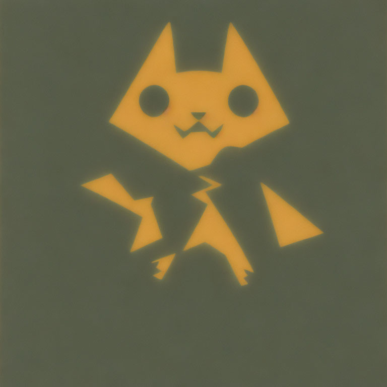 Minimalistic Pikachu Artwork with Geometric Shapes on Green Background