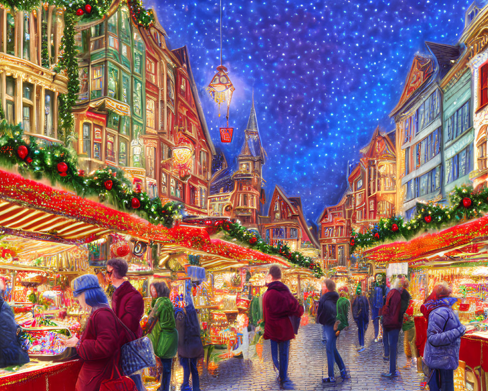 Festive Christmas market with lights and decorations