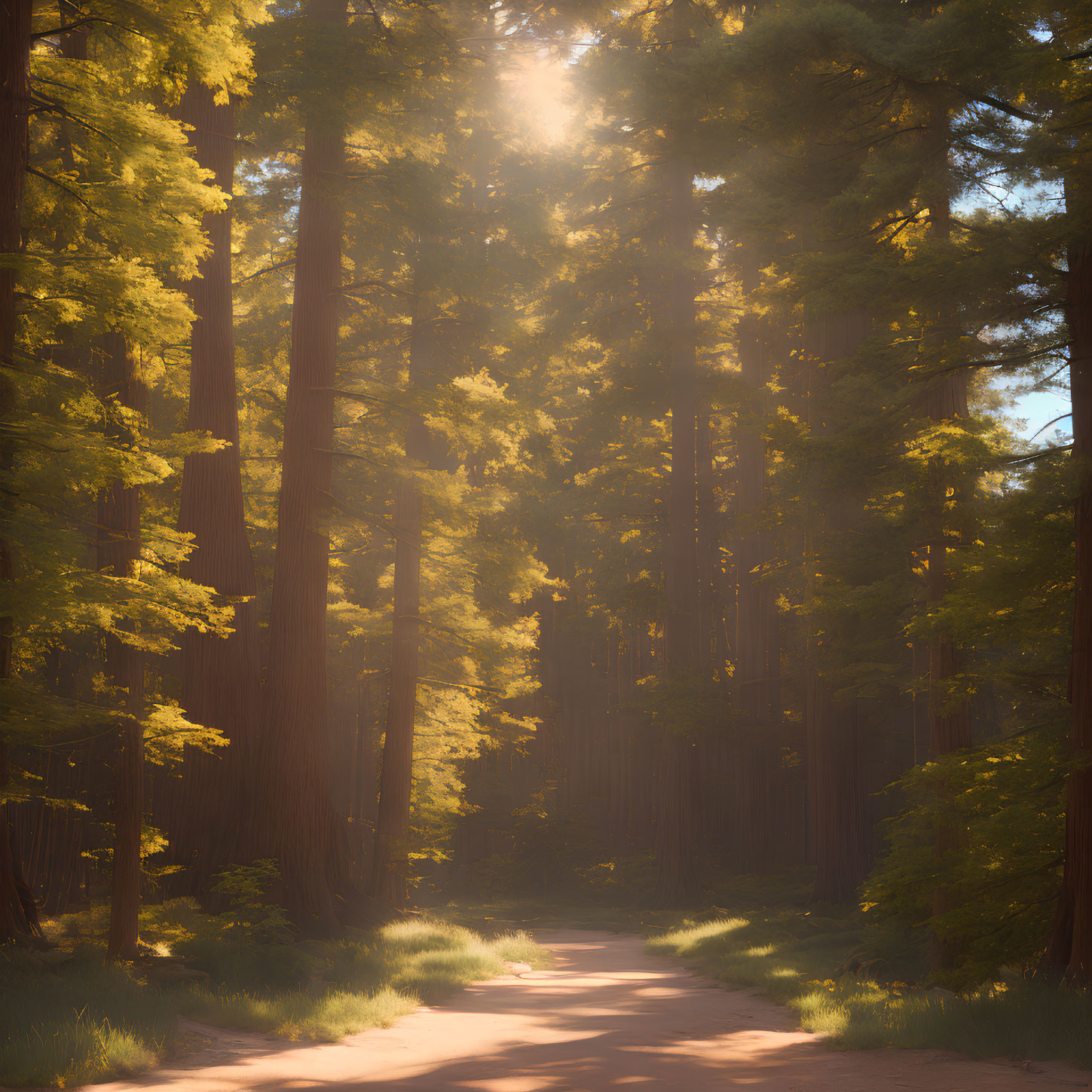 Tranquil Forest Path with Towering Sequoias