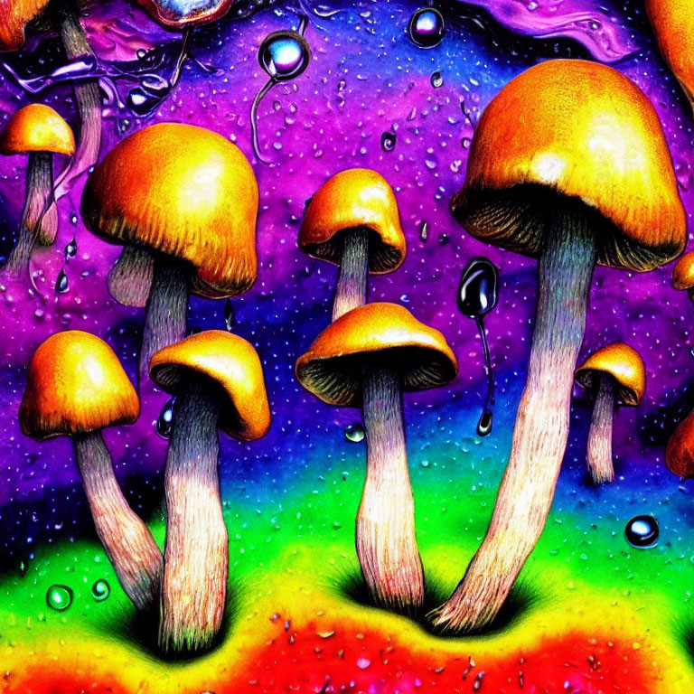 Colorful Mushroom Illustration with Psychedelic Background