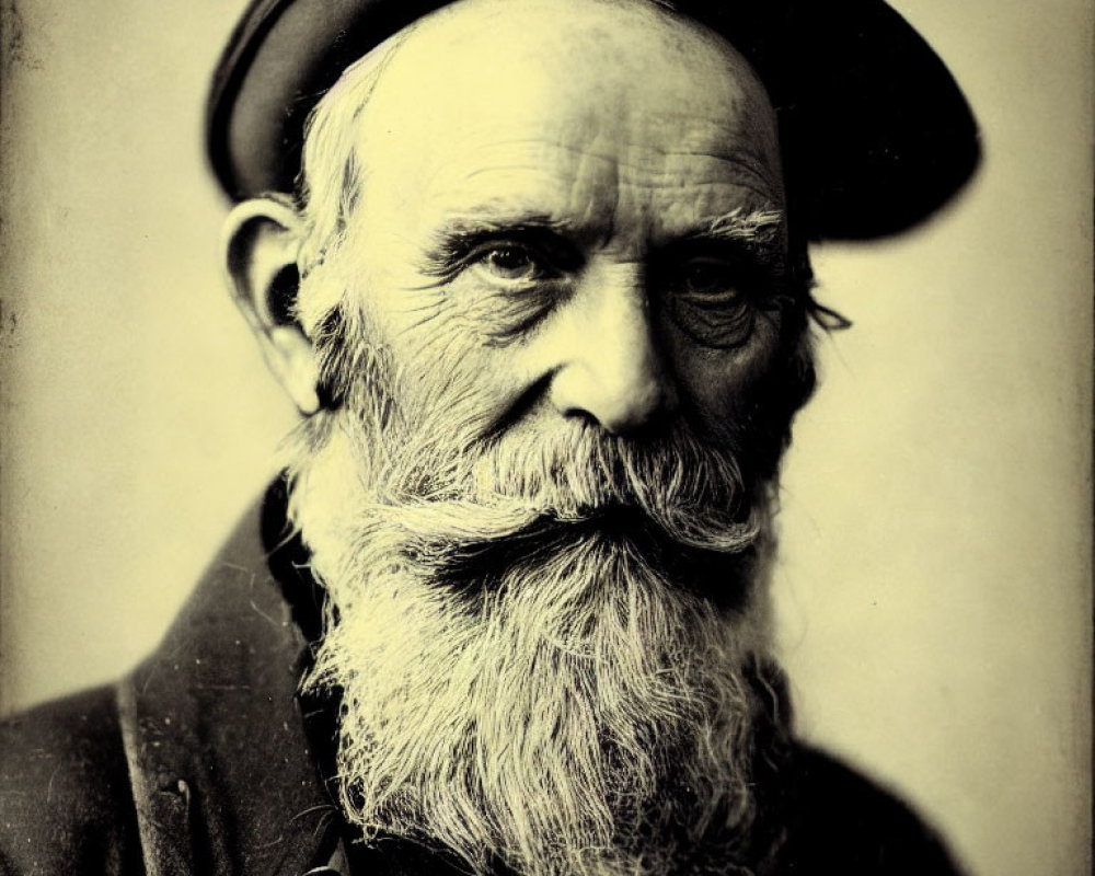 Elderly man with full beard in sepia-toned vintage photo