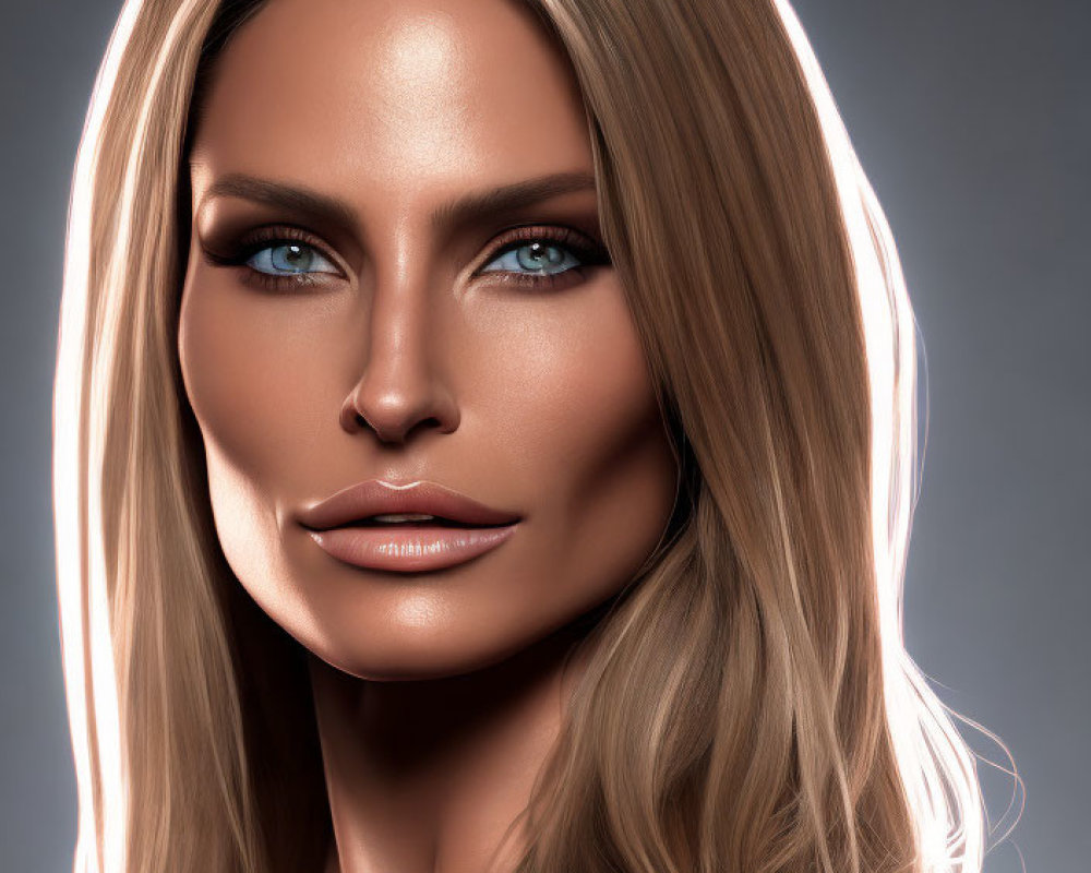 Blonde Woman with Blue Eyes in 3D Render