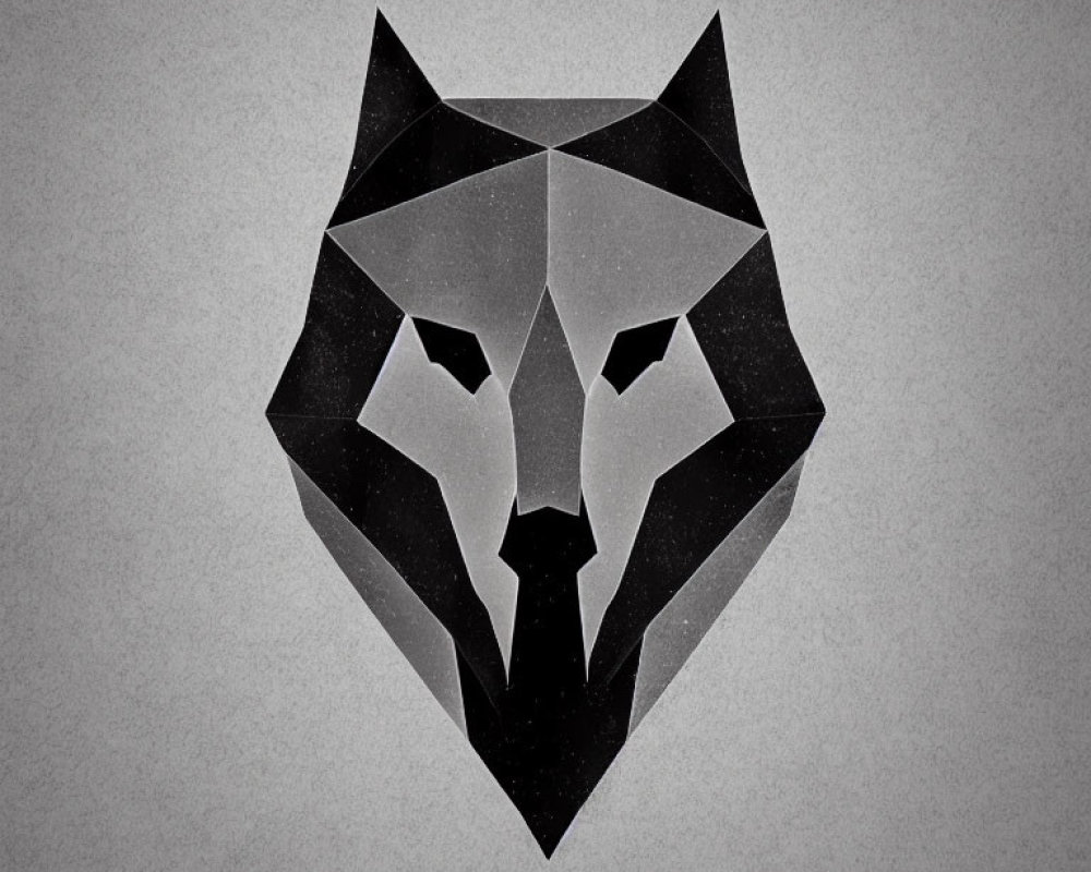 Abstract Geometric Black Wolf Illustration on Textured Grey Background