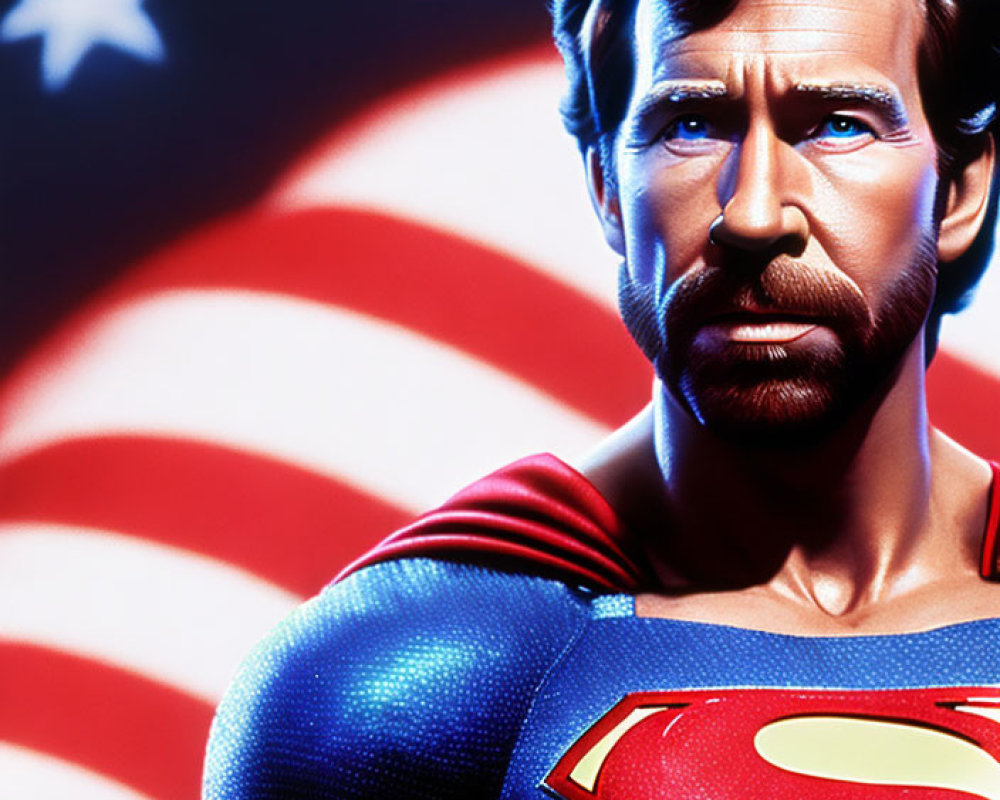 Superman portrait with stylized American flag background