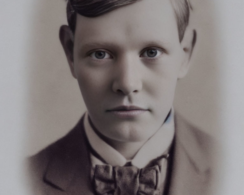Sepia-Toned Vintage Portrait of Young Man with Bow Tie