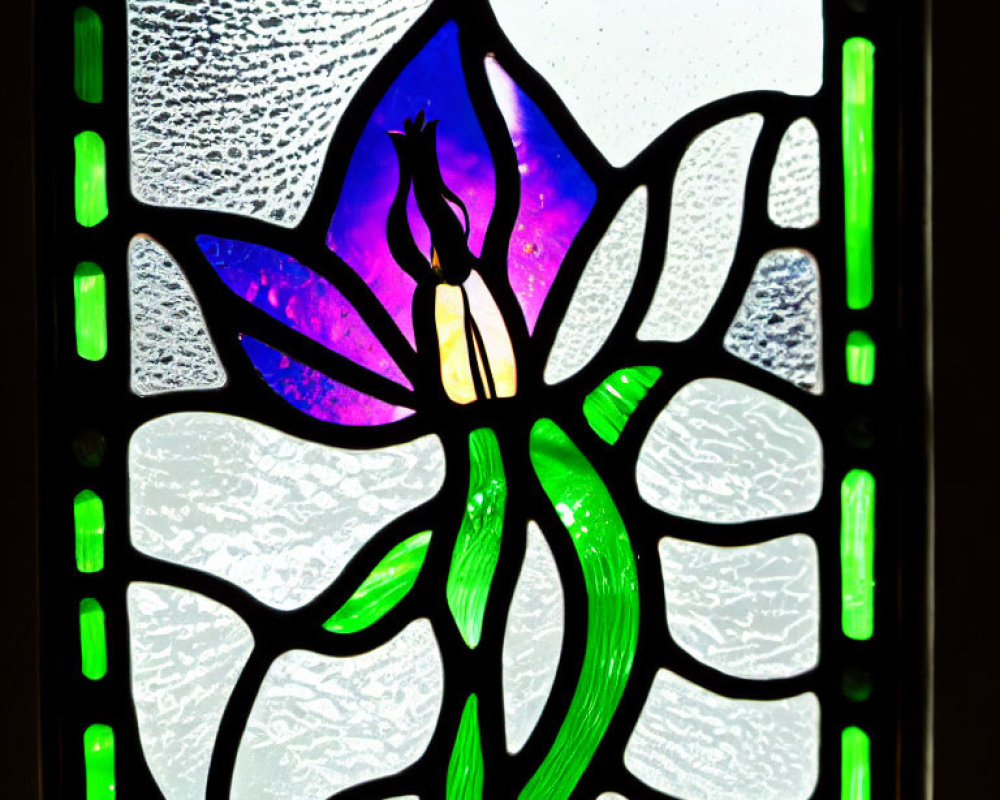 Colorful Floral Stained Glass Window with Textured Panels