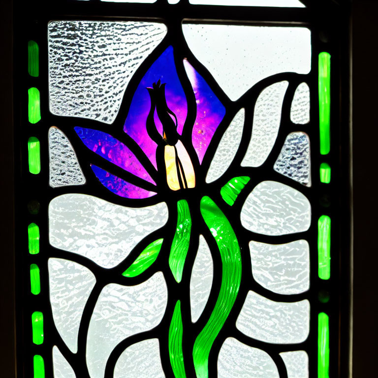 Colorful Floral Stained Glass Window with Textured Panels