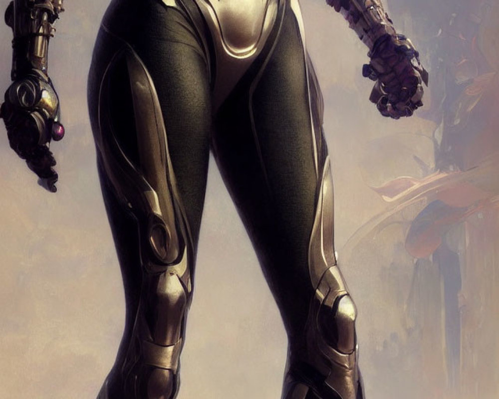 Futuristic black and white armor suit with mechanical details on figure