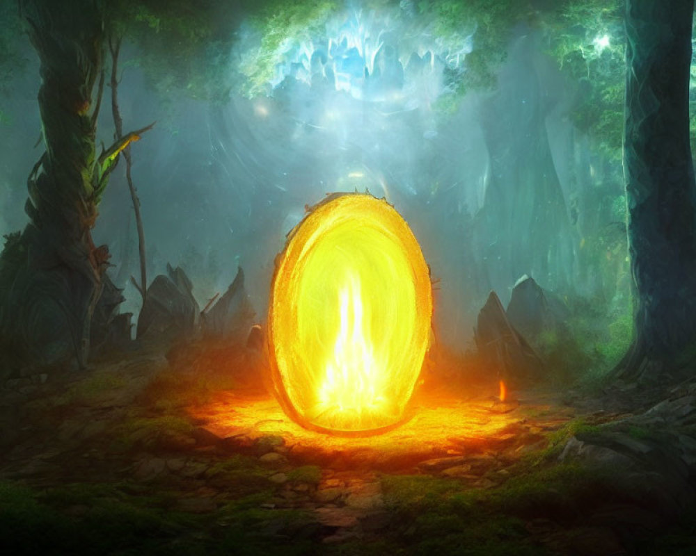 Mystical Glowing Portal in Lush Forest Clearing