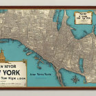 Vintage-Style Map of New York City with Labeled Streets on Blue Background