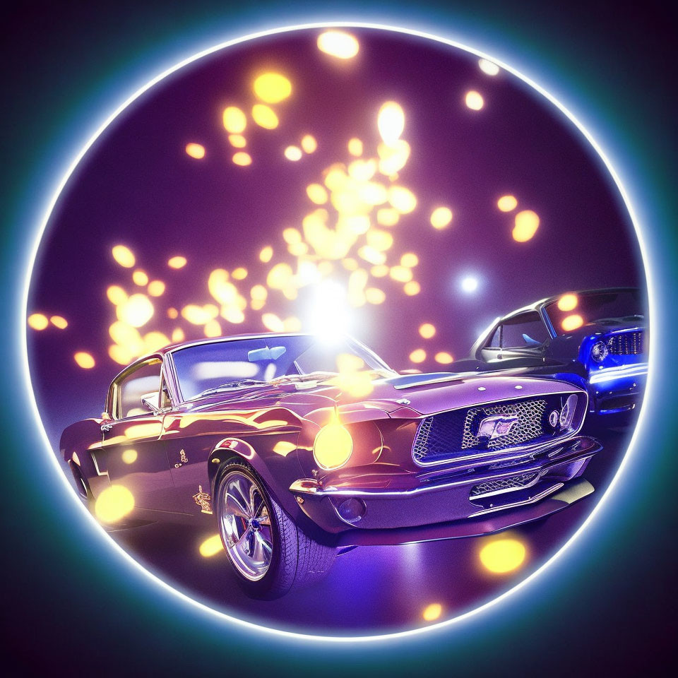 Classic vs Modern Muscle Car in Neon Glow and Sparks