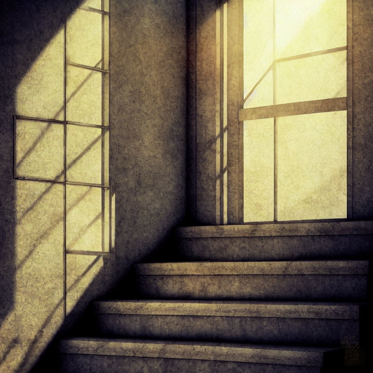 Sunlight Shadows on Staircase in Building