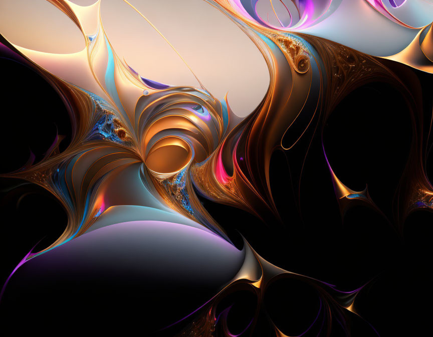 Swirling Gold, Brown, and Blue Fractal Art on Gradient Background