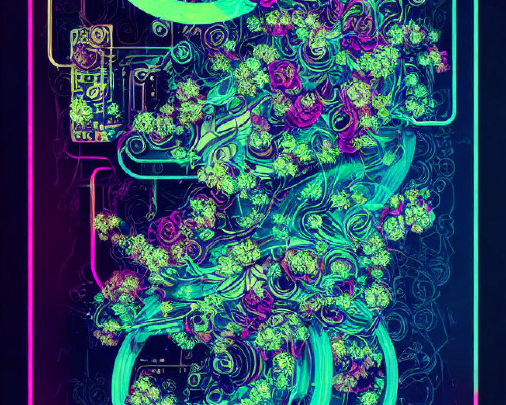 Neon abstract floral patterns in electric colors