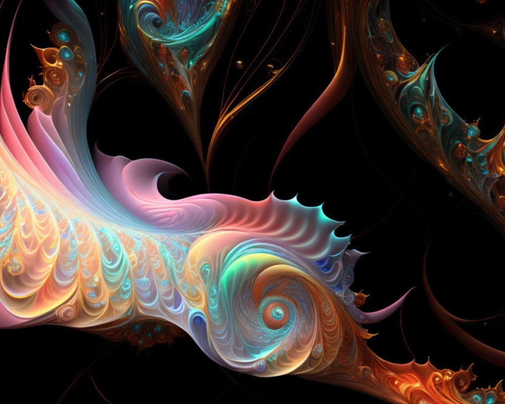 Abstract Fractal Image with Orange, Blue, and Cream Swirls