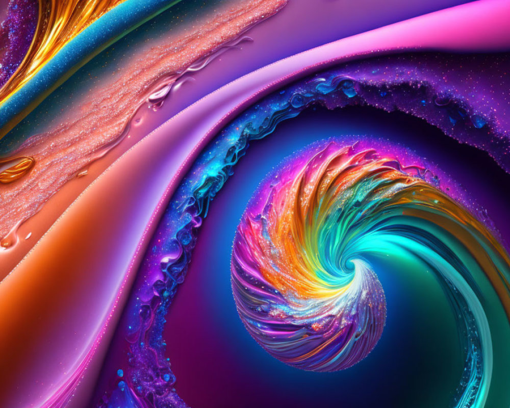Colorful Abstract Swirl with Liquid Texture in Purple, Pink, Orange, and Blue