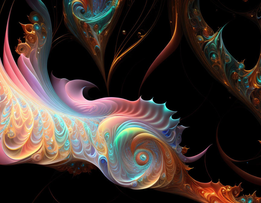 Abstract Fractal Image with Orange, Blue, and Cream Swirls