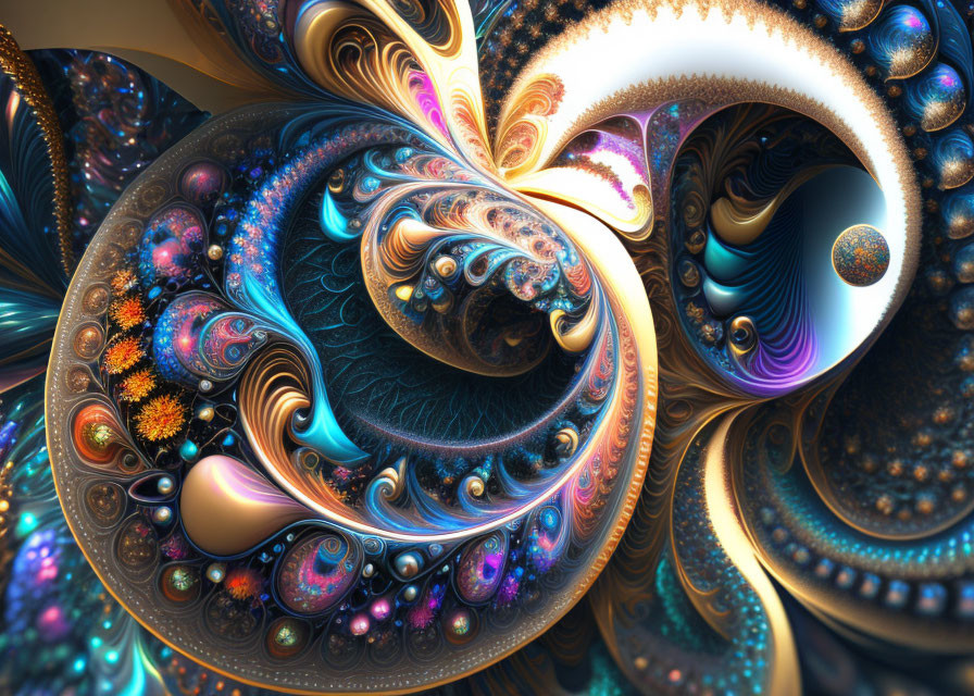 Colorful Spiral and Spherical Fractal Design with Vibrant Patterns
