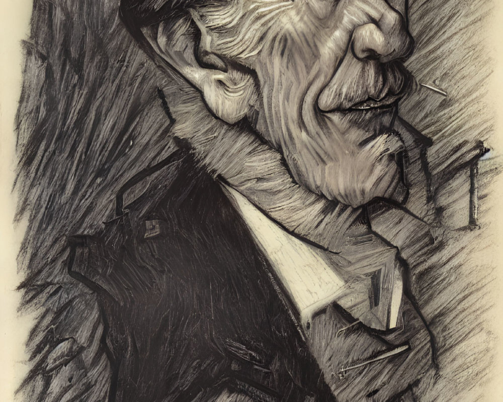 Dual portrait pencil sketch: upper-class gentleman in top hat overlaps with menacing figure in bowler hat